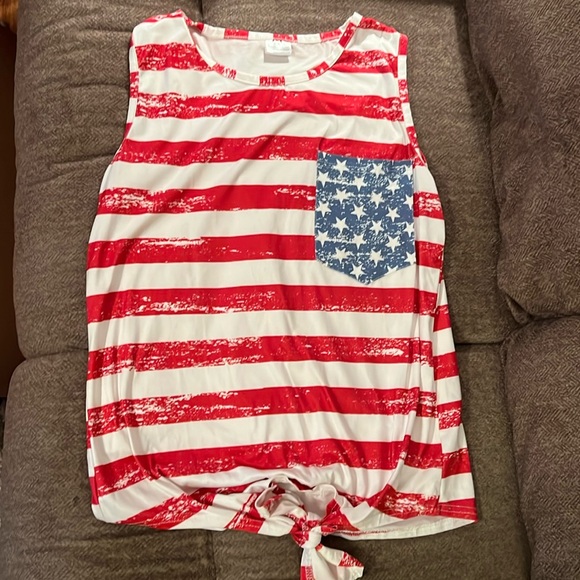 Red White and Blue Sleeveless Tie-front Tank, NWOT - Picture 1 of 3